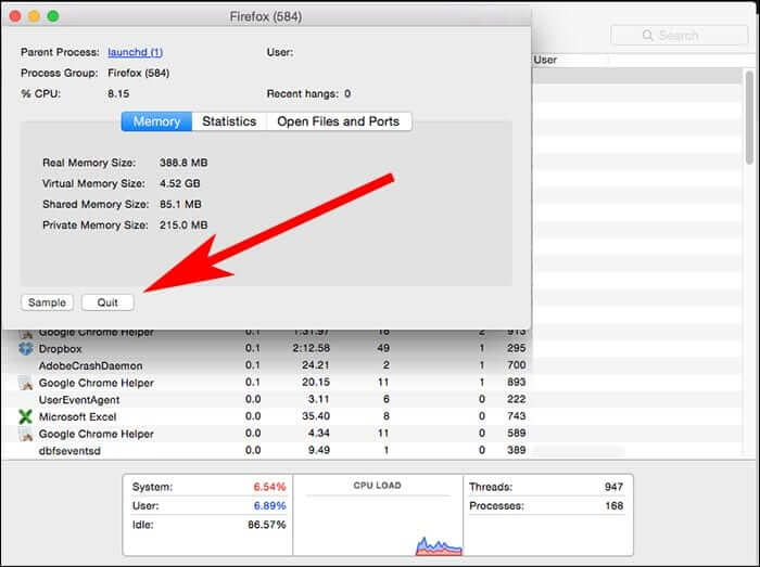 Click on Quit App in Activity Monitor on Mac