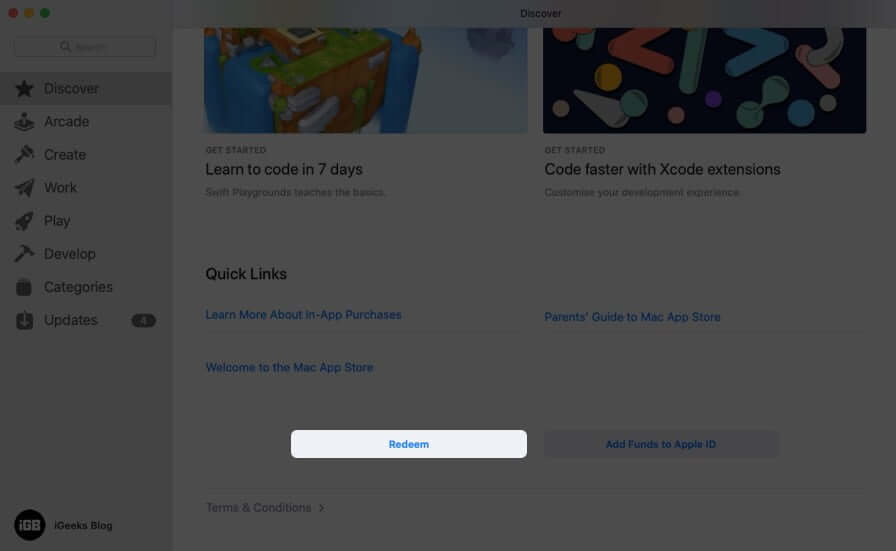 Click on Redeem in App Store on Mac