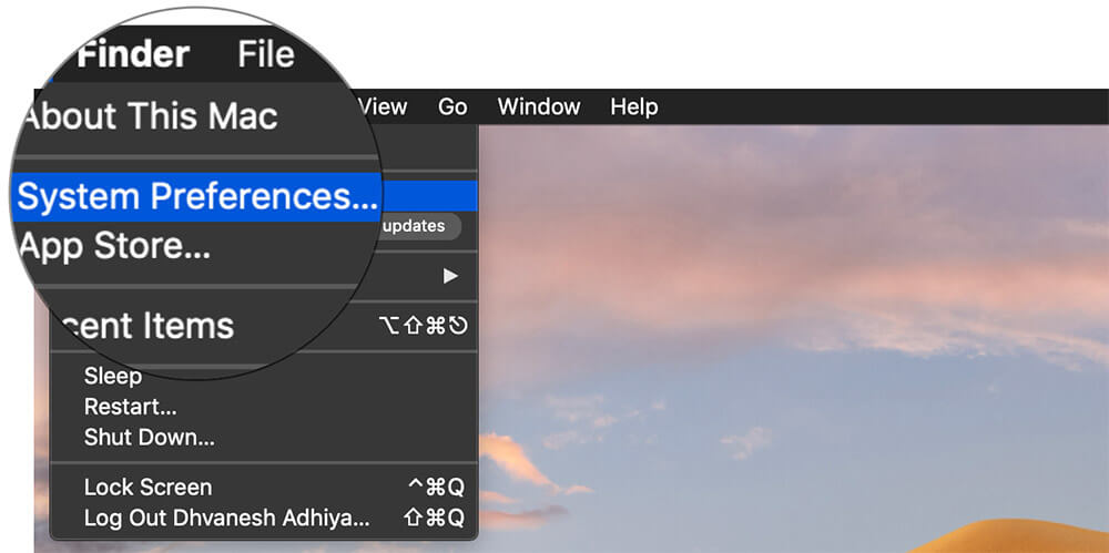 Click on System Preferences on Mac