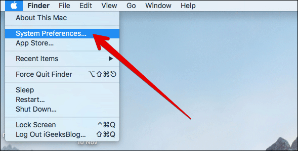 Click on System Preferences on Mac
