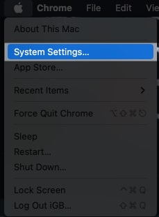 Click on System Settings on macOS Ventura