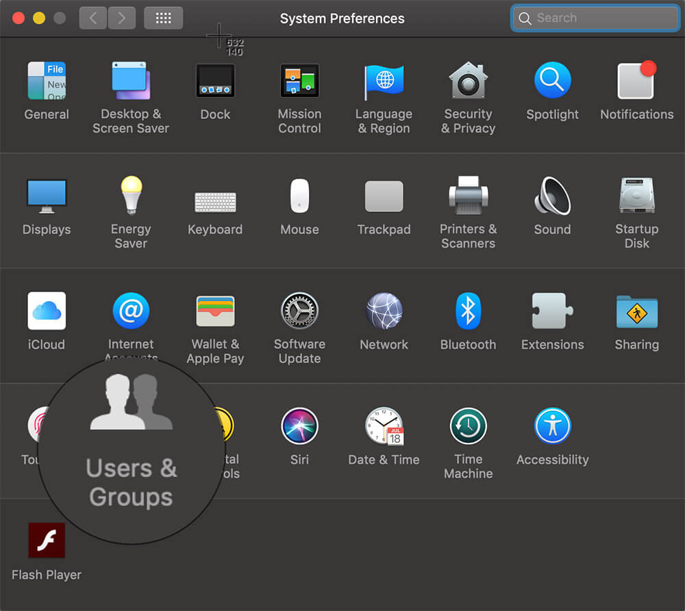 Click on Users and Groups in Mac System Preferences