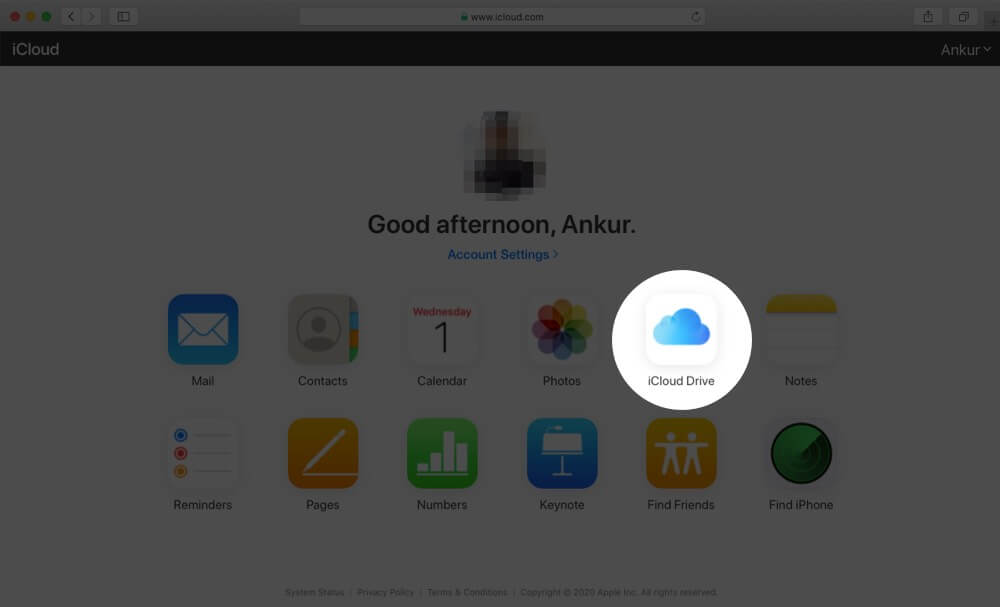 Click on iCloud Drive in iCloud Website on Mac