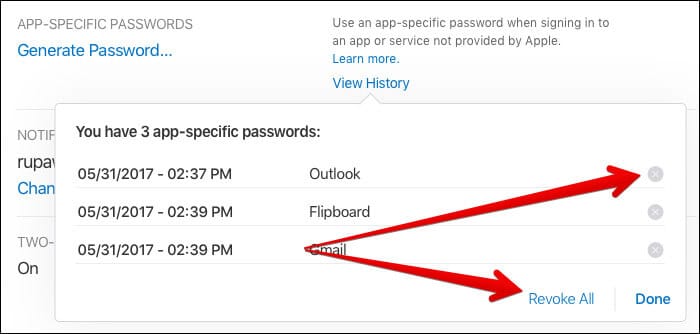 Click on the remove icon if you want to remove all the passwords click on revoke all Click on the remove icon. If you want to remove all the passwords, click on Revoke All