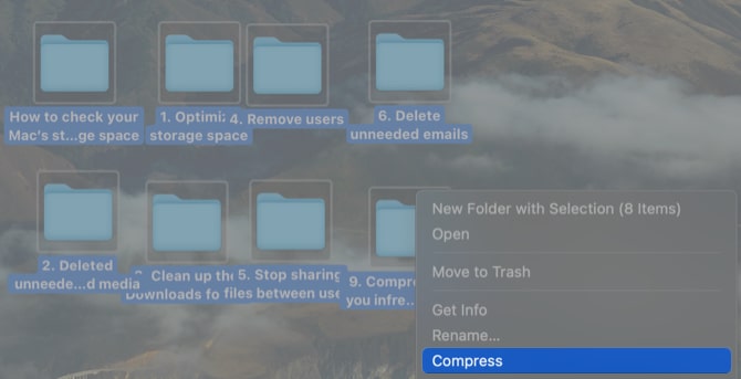 Compress files you infrequently use to freeup space on macbook