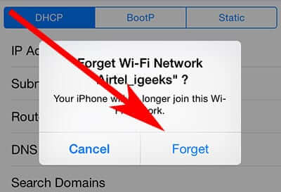 Confirm Forget Wifi Network on iPhone