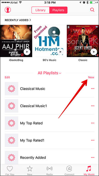 Create New Playlist in iPhone Music App
