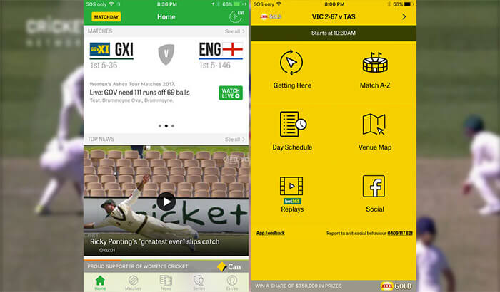 Cricket Australia Live iPhone App Screenshot