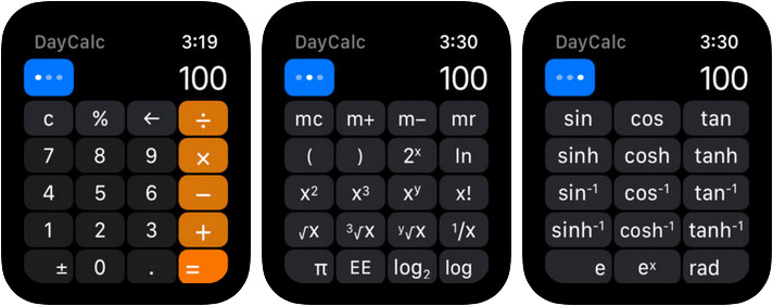 DayCalc Note Calculator Apple Watch App Screenshot