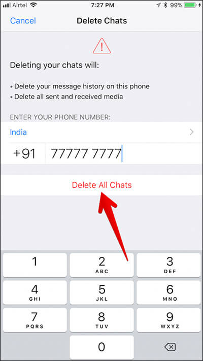 Delete All WhatsApp Chats on iPhone