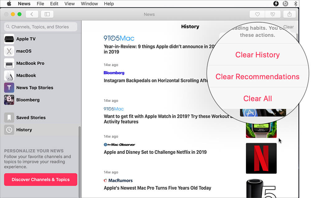 Delete Apple News History and Recommendations on macOS