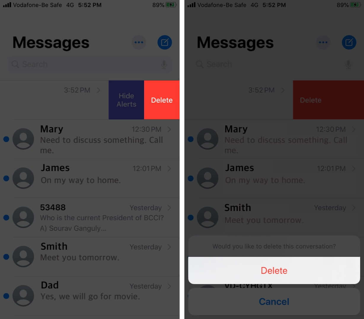Delete Full Message Conversations on iPhone