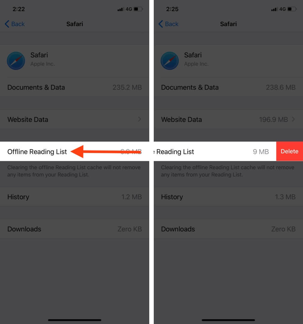 Delete Offline Reading List in Safari on iPhone