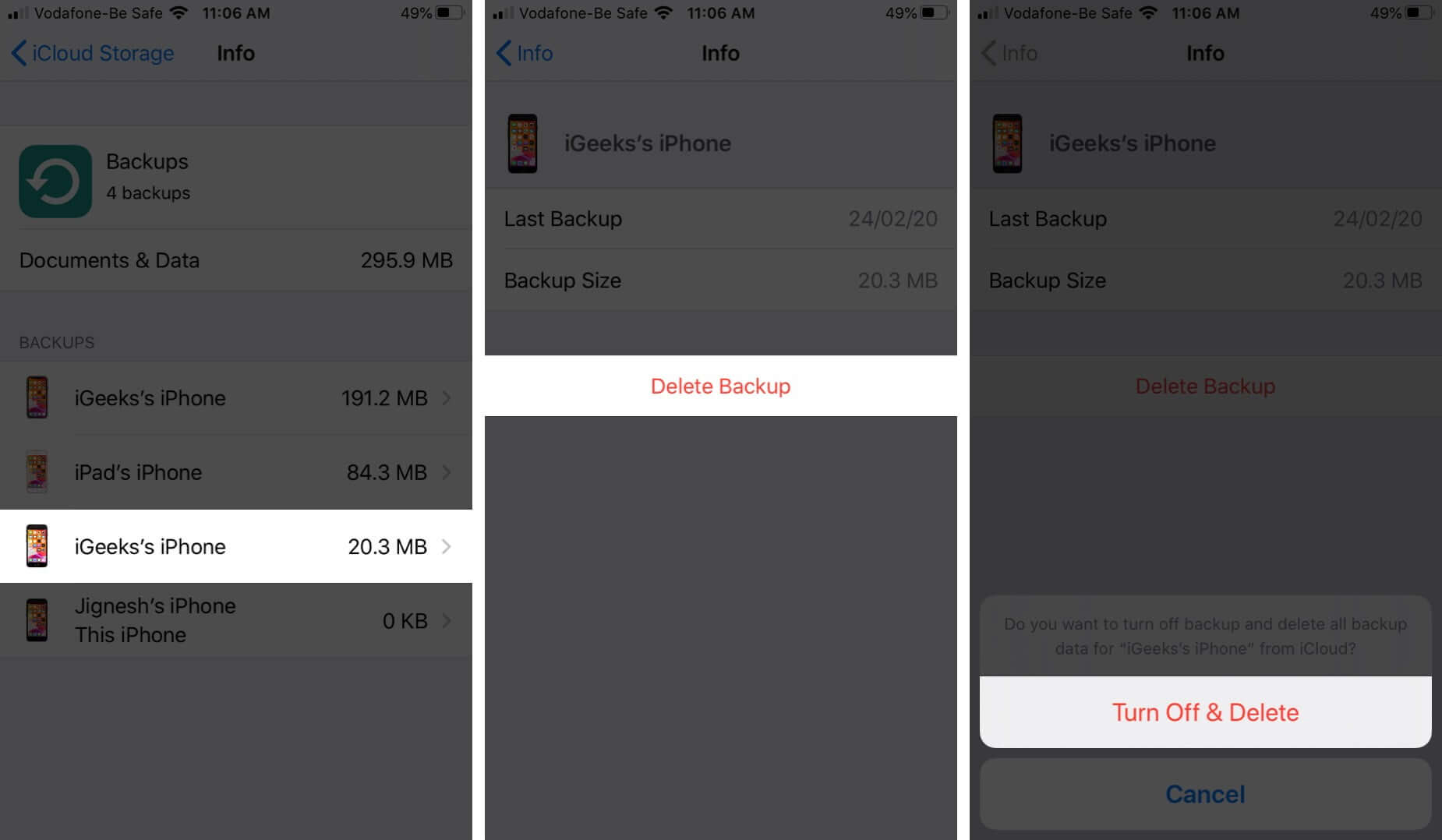 Delete Old Backups for Device from iCloud on iPhone