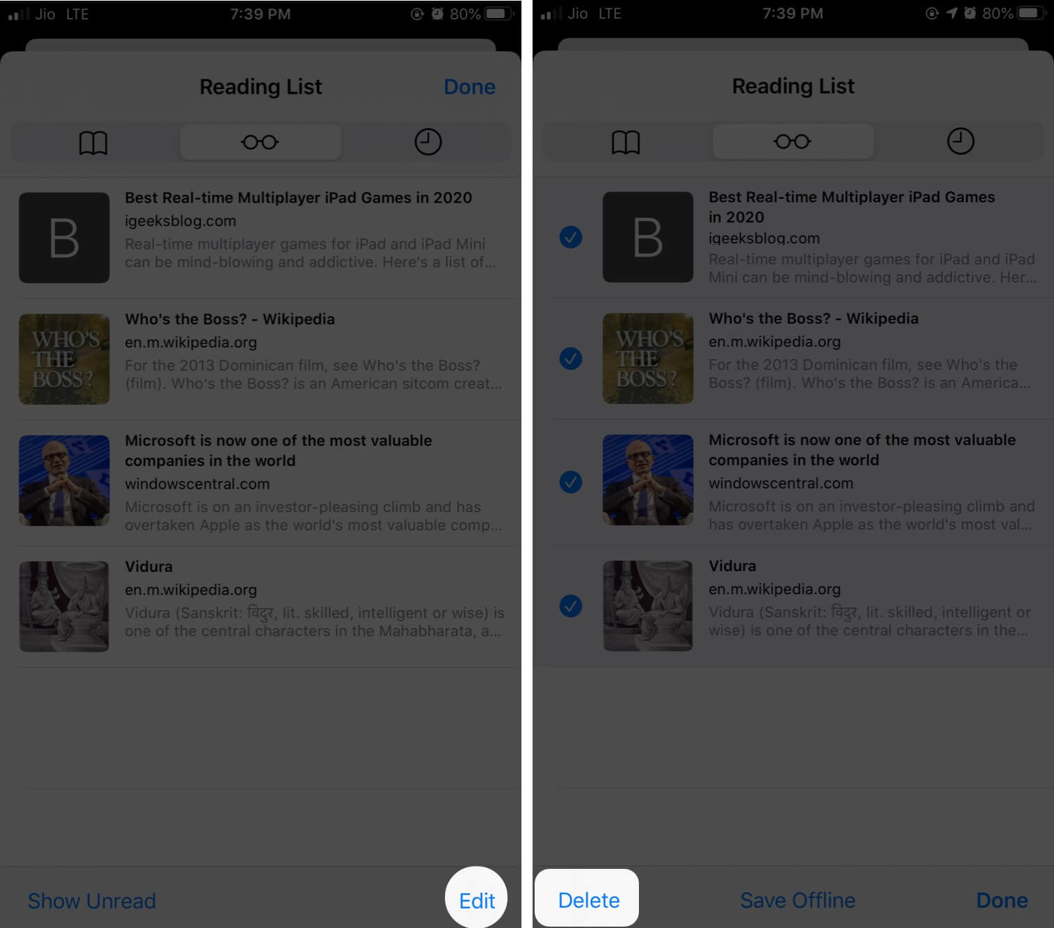 Delete Safari Reading List on iPhone and iPad