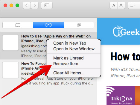 Delete Webpages from your Reading List in Mac