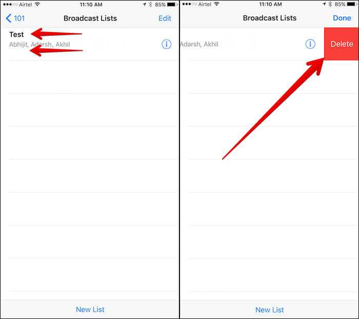 Delete WhatsApp Broadcast List from iPhone