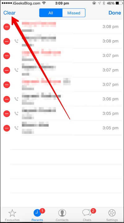 Delete WhatsApp Call History on iPhone