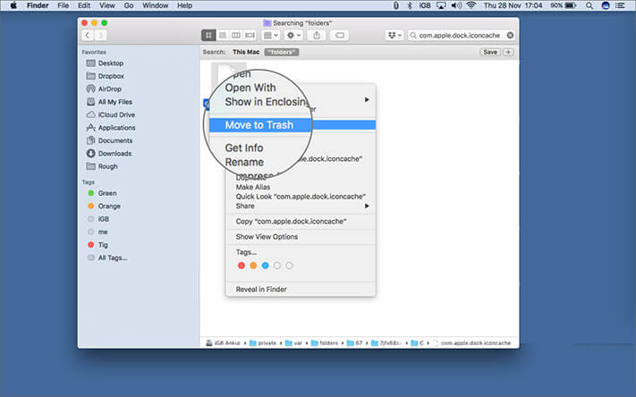 Delete apple dock iconcache file in Finder on mac