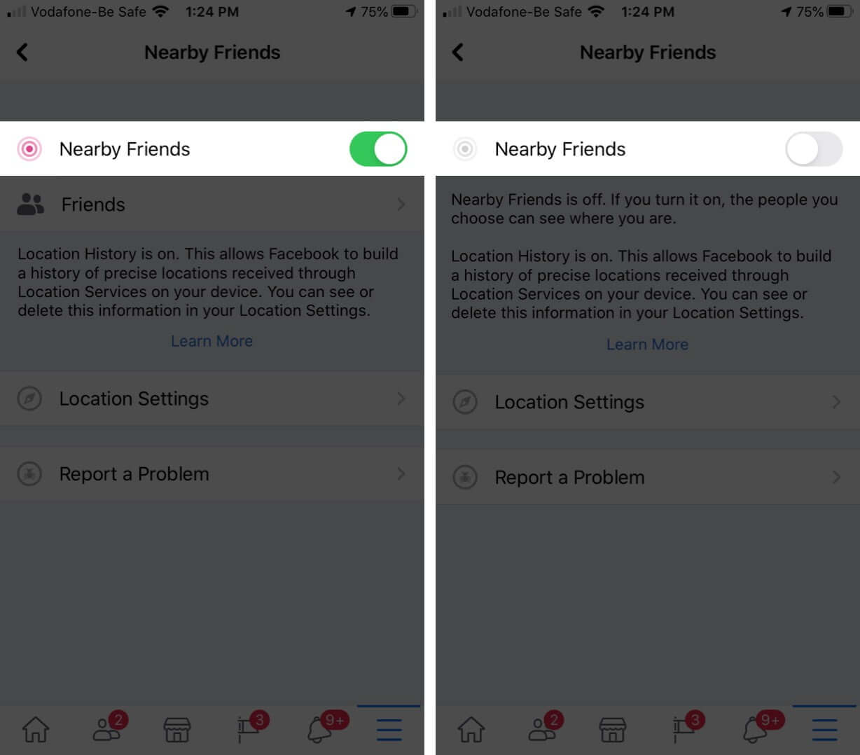 Disable Facebook Nearby Friends Feature on iPhone