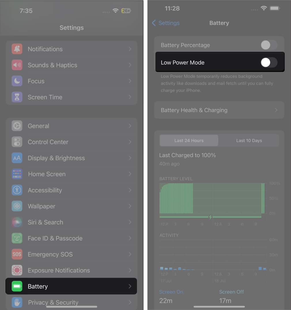 Disable Low Power Mode