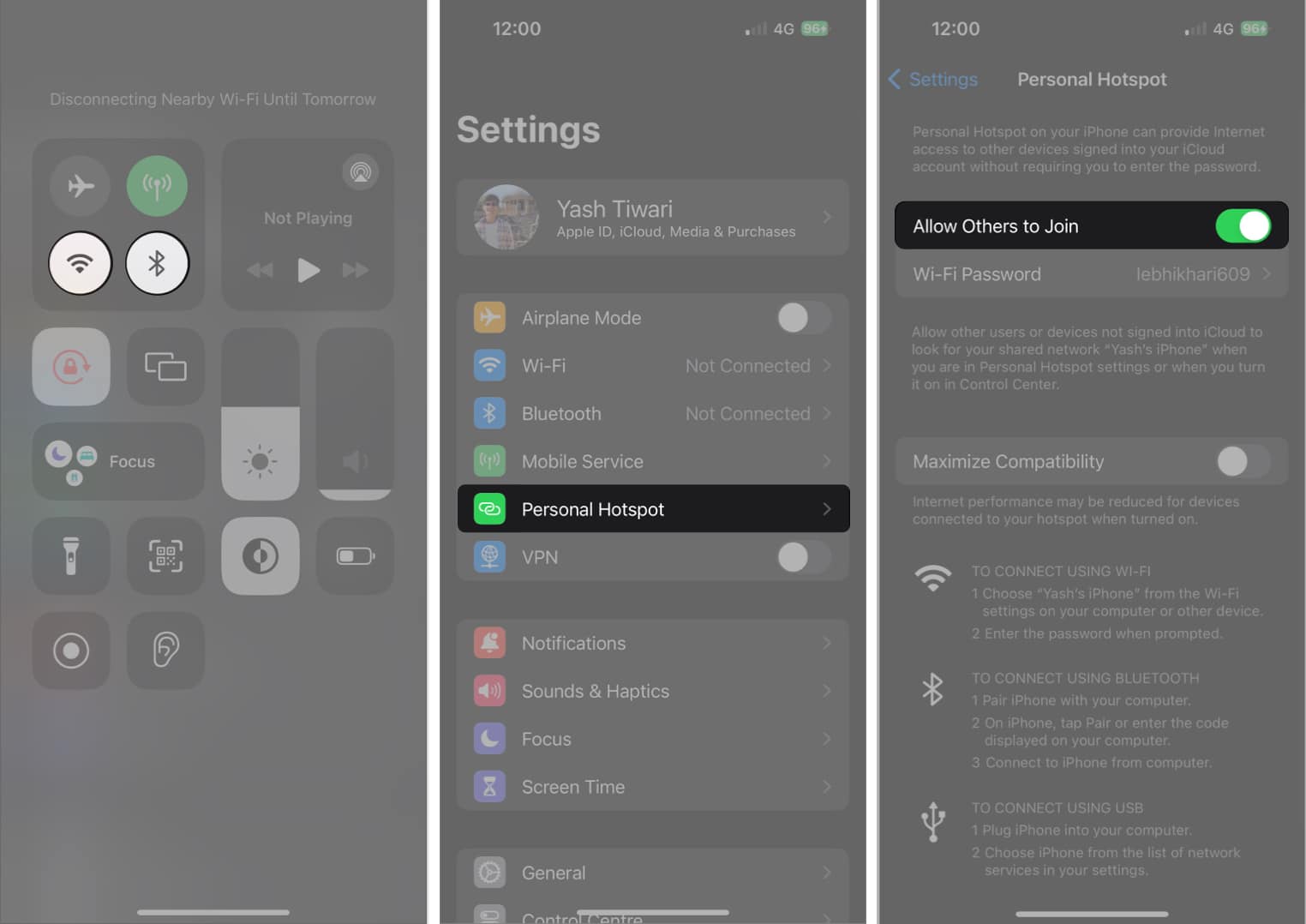 Disable Wi-Fi, Bluetooth, Enable Hotspot
