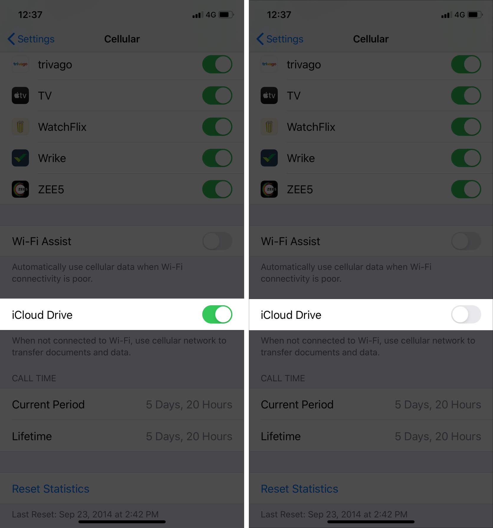 Disable cellular data for iCloud Drive on iPhone
