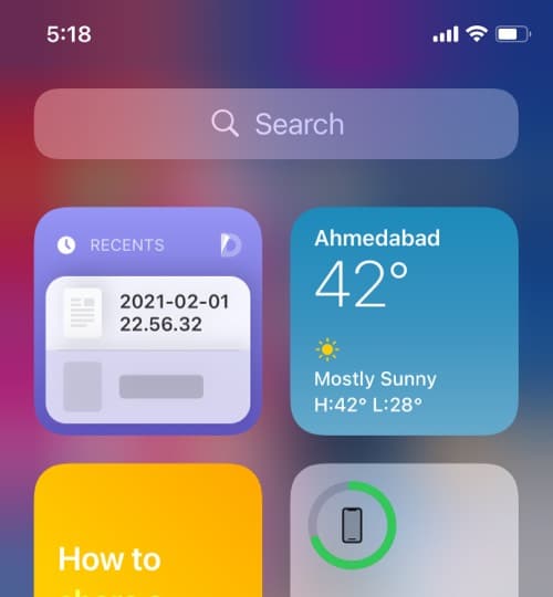 Documents iOS home screen widget