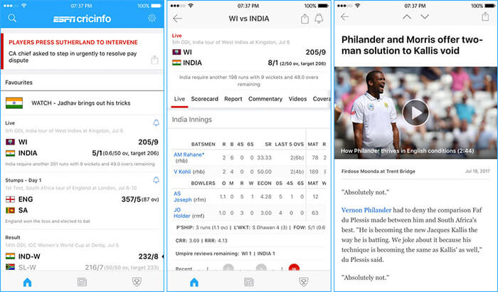 ESPNcricinfo Cricket iPhone App Screenshot