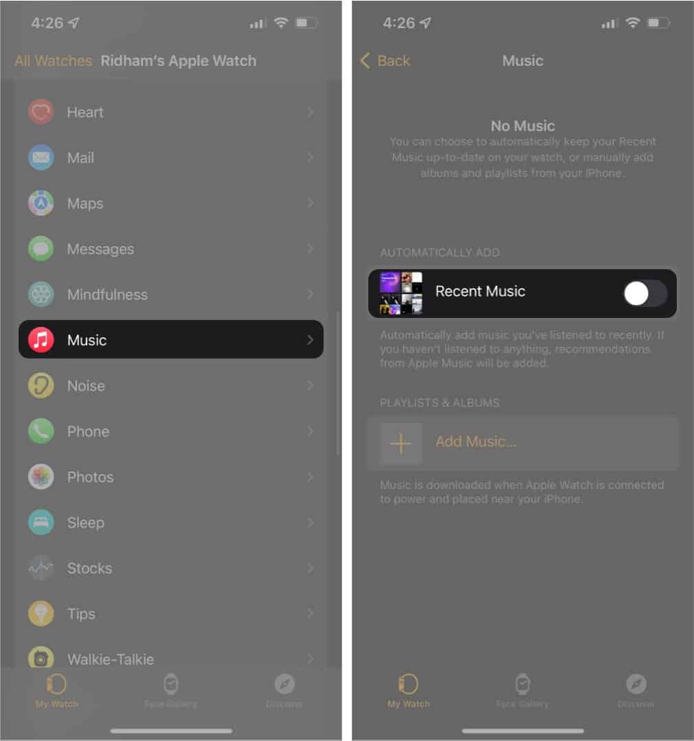 Eliminate Apple Music playlists on Apple Watch