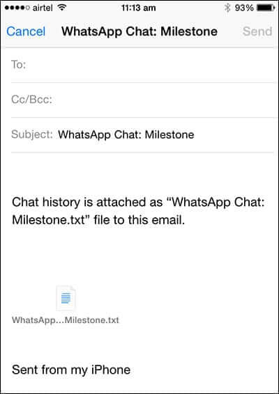 Email WhatsApp Chat History from iPhone