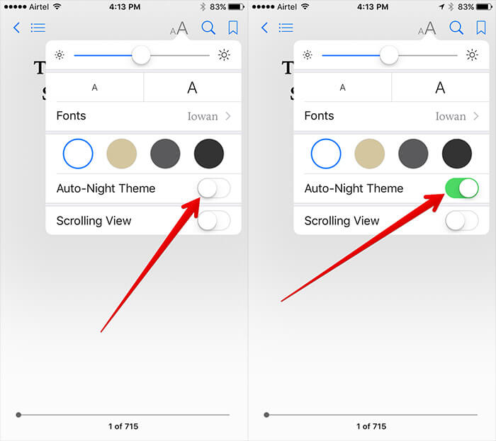 Enable Auto Night Mode in iBooks on iPhone and iPad