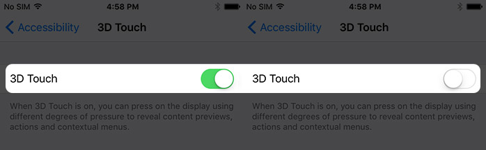Enable Disable 3D Touch on iPhone 6s