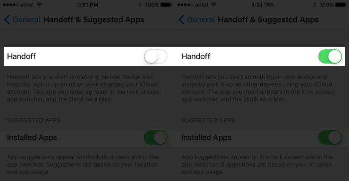 Enable Handoff on iPhone