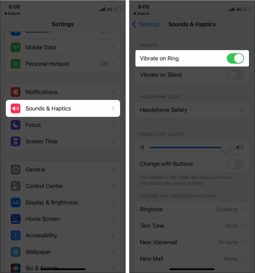 Enable Vibration from iPhone's Settings