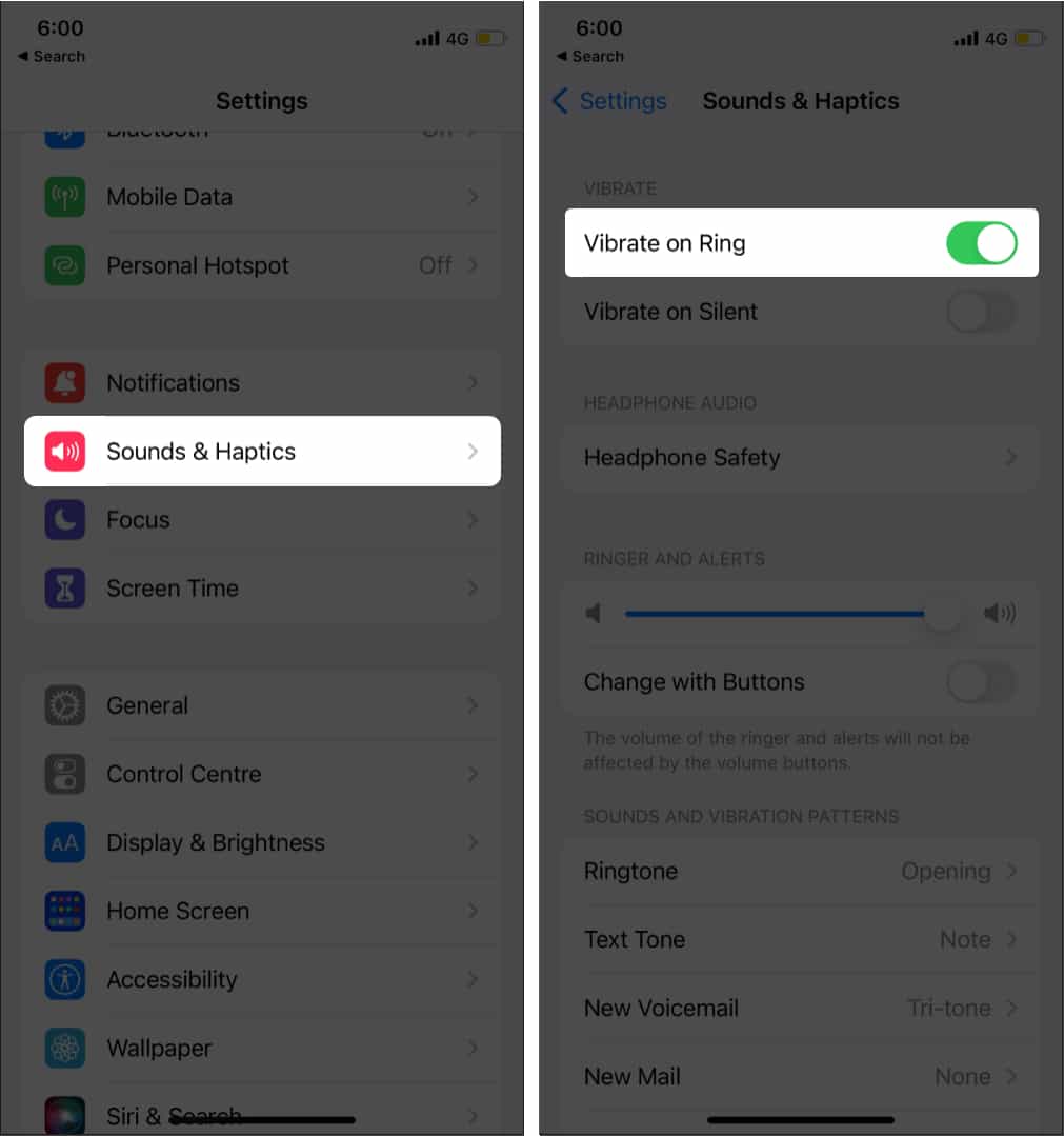 Enable vibration from iphone's Settings