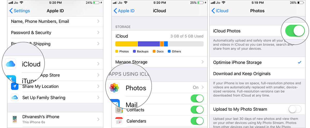 Enable iCloud Photos on iPhone Running iOS 12