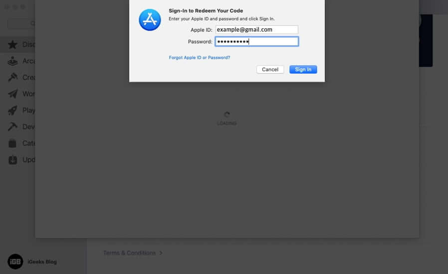 Enter Apple ID Password and Click on Sign in