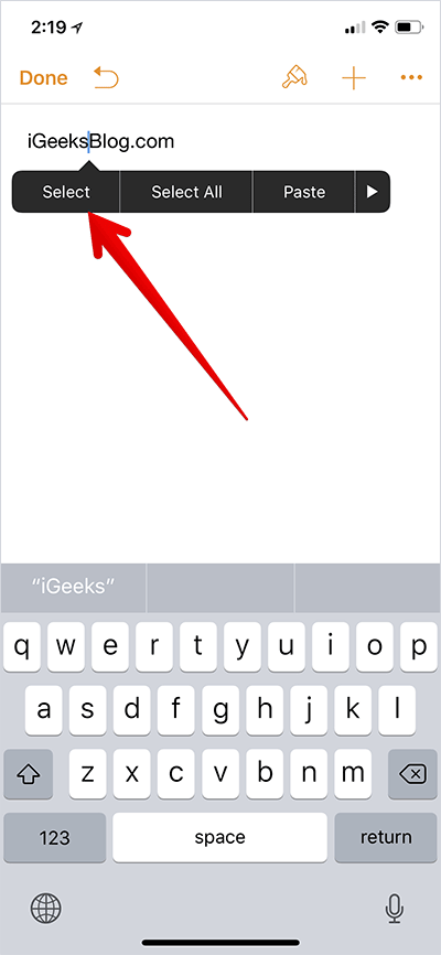 Enter Link and Tap on Select in Pages App on iPhone