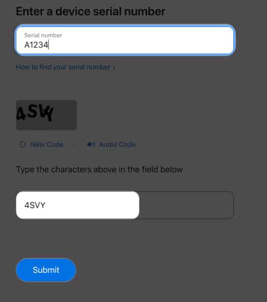 Enter serial number captcha submit