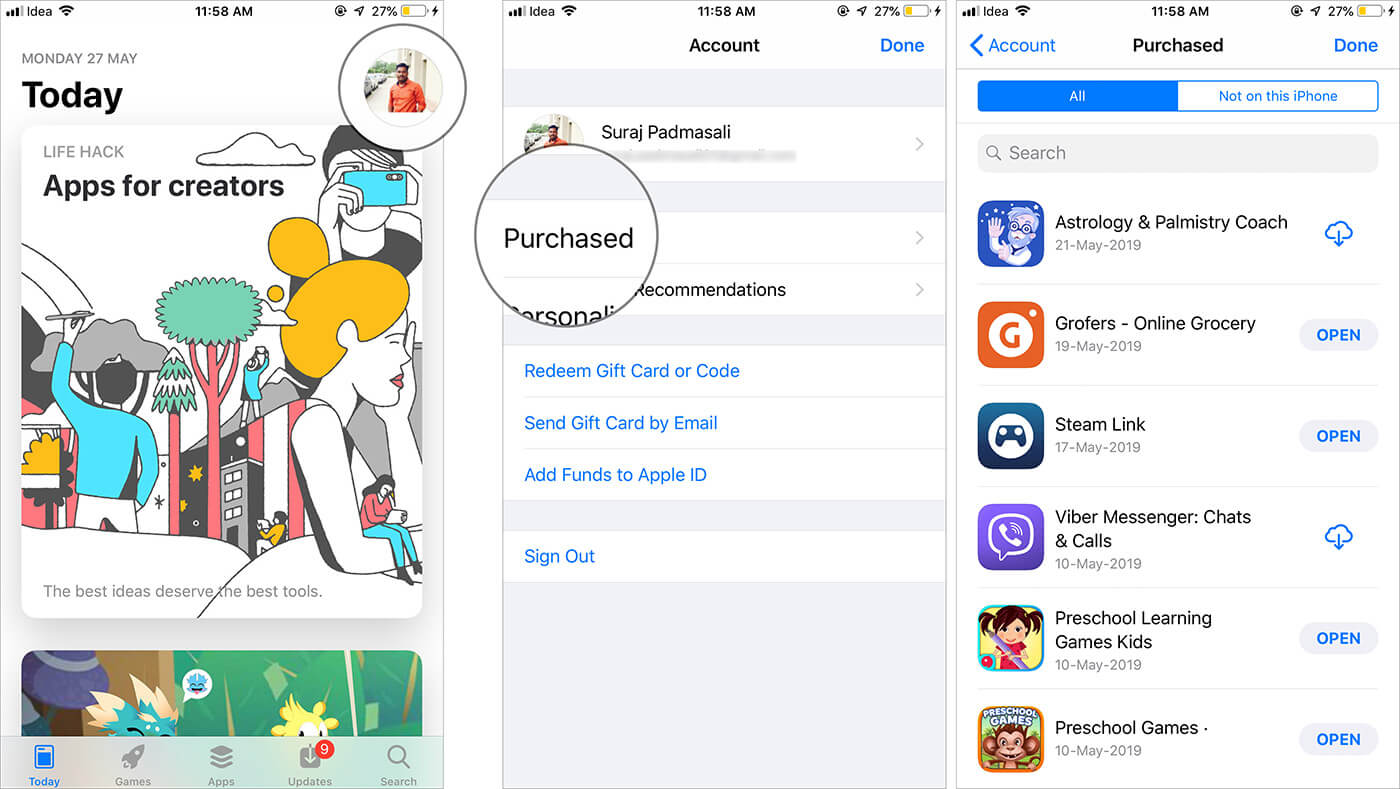 Find Purchased Apps in the App Store from iPhone or iPad