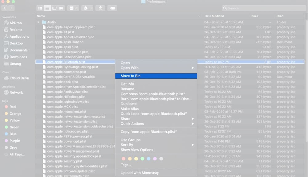 Find com.apple.Bluetooth.plist Files and Delete it