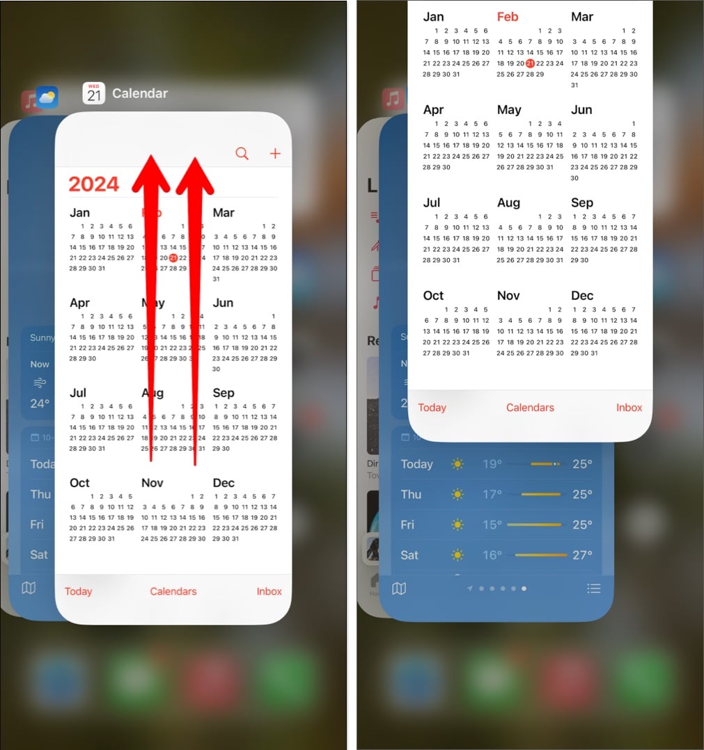 Force quit Calendar app on iPhone