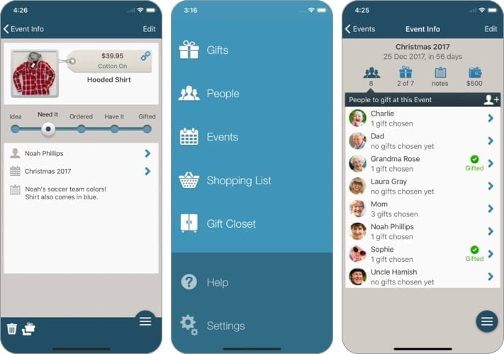 Gifted app to manage christmas gift list for iPhone