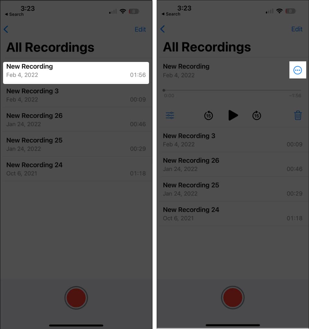 Go to All Recordings, select your desired recording, and click on three dots