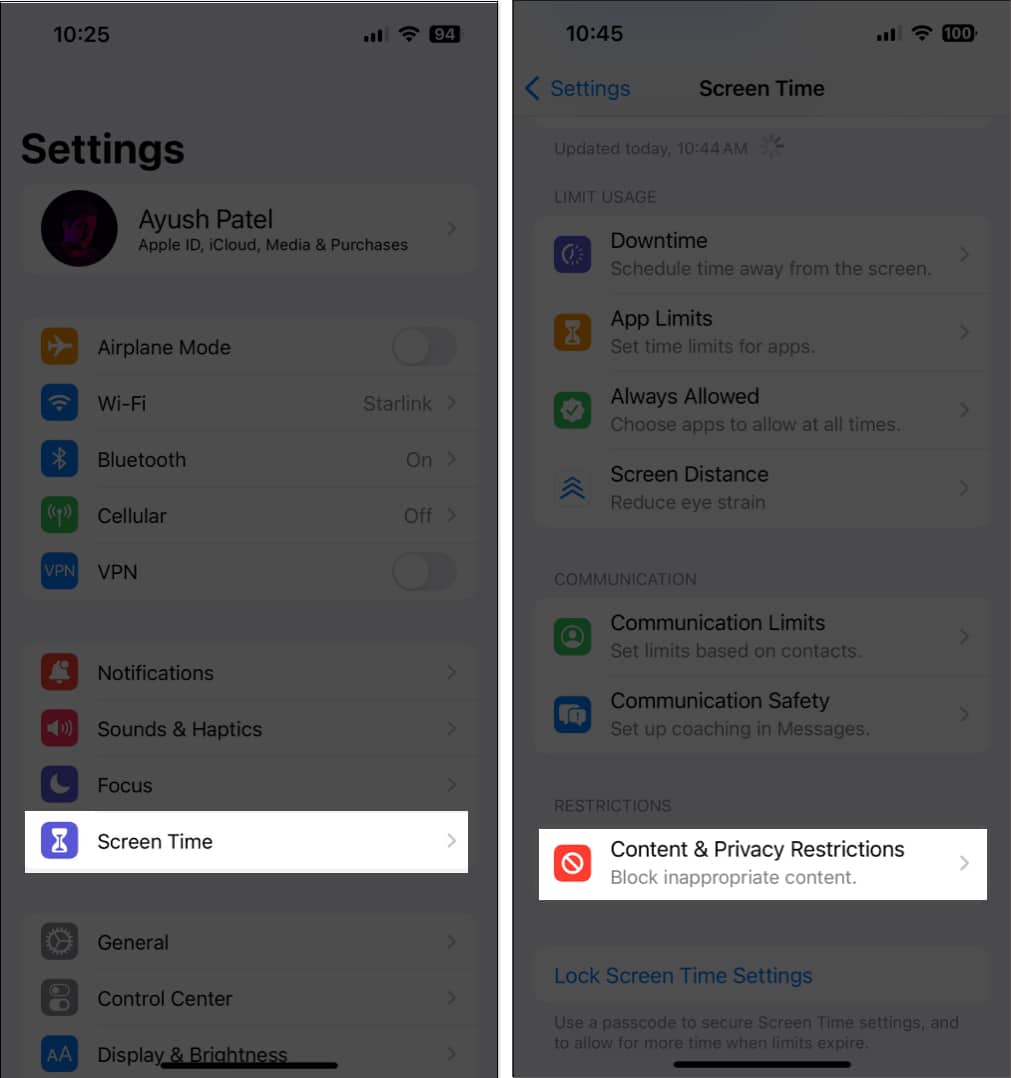 Go to Settings > Screen Time > Content & Privacy Restrictions.”></li>
<li>Tap<strong> Allowed Apps</strong> → Toggle on <strong>Siri & Dictation</strong>.<br><br><img decoding=