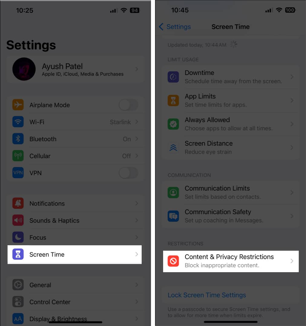 Go to Settings > Screen Time > Content & Privacy Restrictions.”></li>



<li>Tap<strong> Allowed Apps</strong> → Toggle on <strong>Siri & Dictation</strong>.<br><br><img decoding=