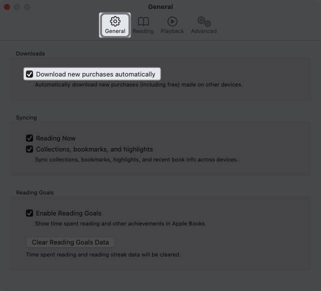 Go to the General tab Download new purchases automatically