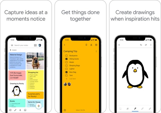 Google Keep note taking app for iPhone and iPad