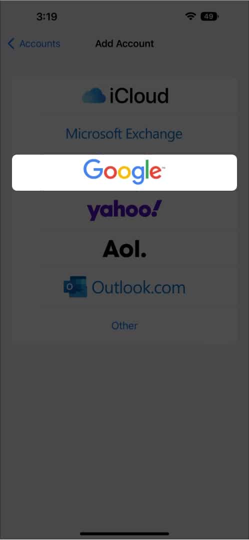 Choosing Google as mail provider in Apple Mail